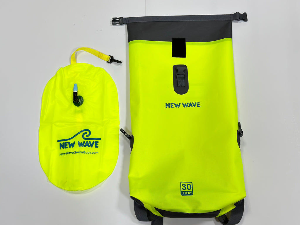 Waterproof Backpack 30 Liter Fluorescent Green New Wave Swim Buoy for Open Water Swimmers Triathletes