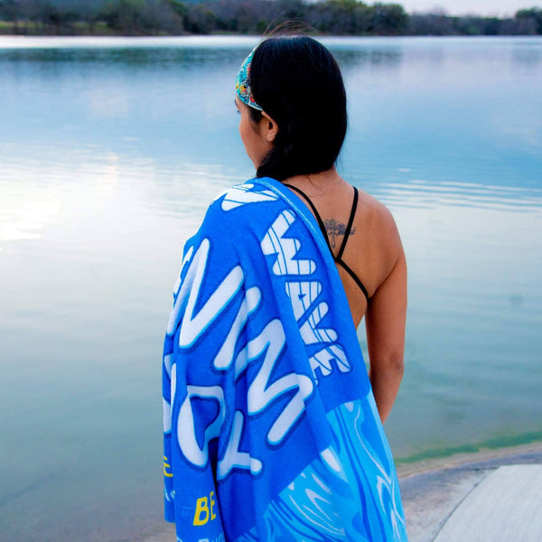 Swag - Blue Towel - New Wave Microfiber Velour Beach Blanket - 30" X 60"