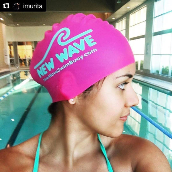 Swim Cap Pink - New Wave Silicone Swim Cap best open water swim buoy