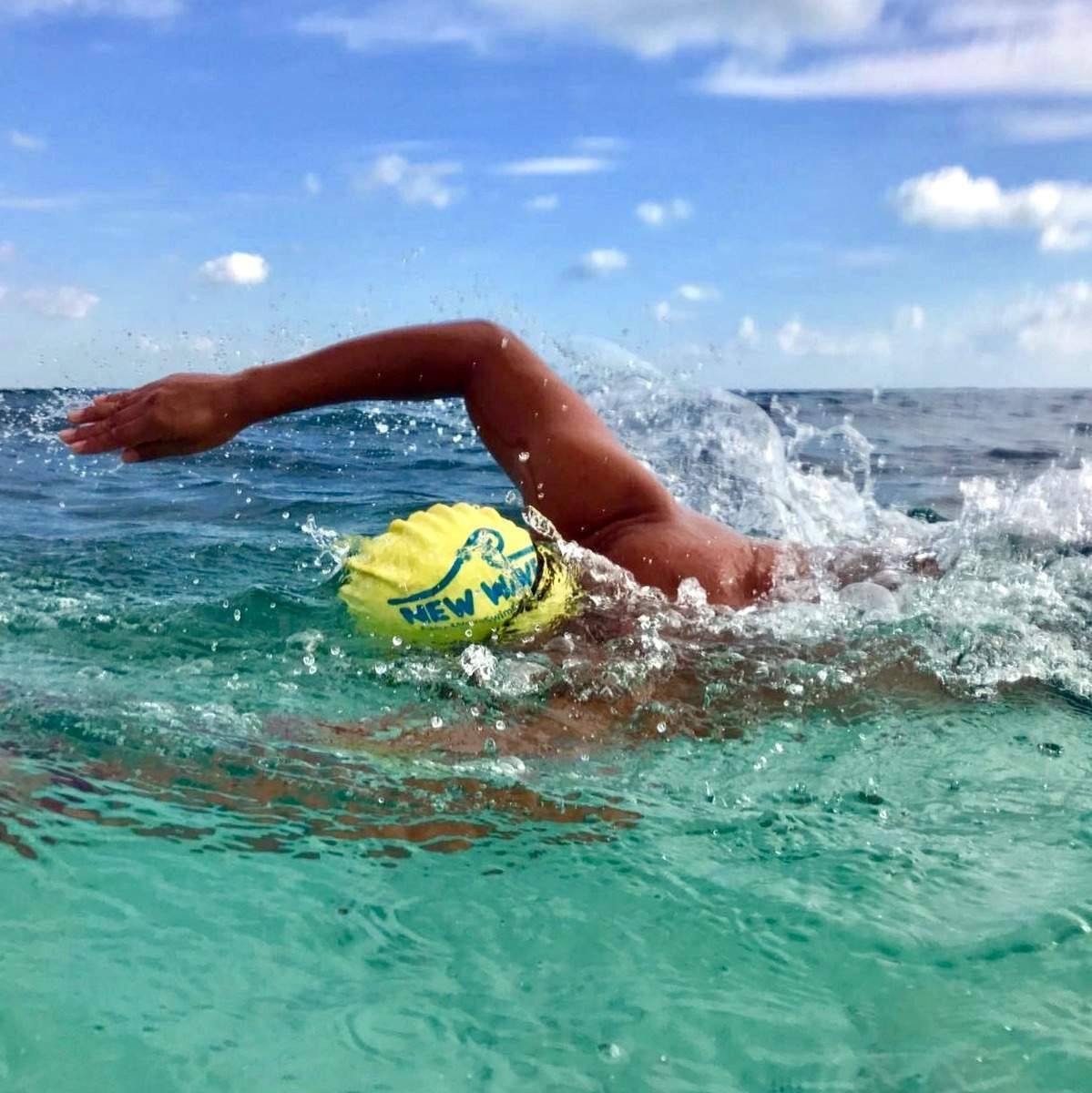 Swim Cap Yellow - New Wave Silicone Swim Cap best open water swim buoy